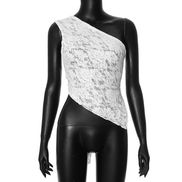 Tops Ins Lace Backless Top Summer Solid Colour Waistless Asymmetrical Neck Vest Women Clothing
