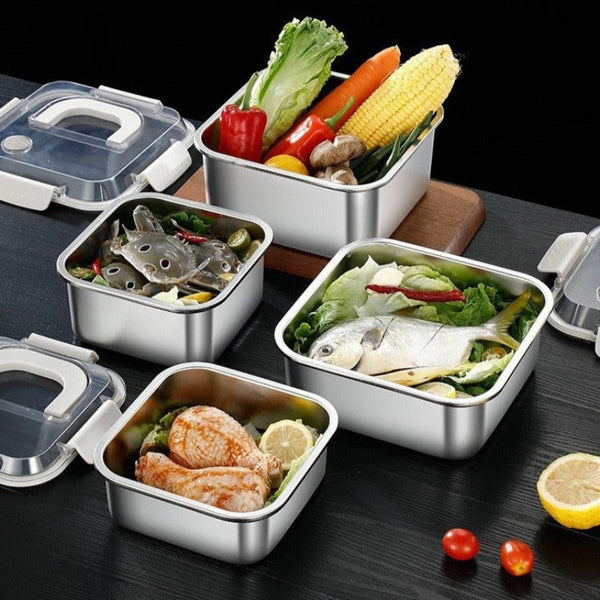 Lunchboxes 304 Stainless Steel Crisper Square Lunch Box With Handle For Kitchen Storage