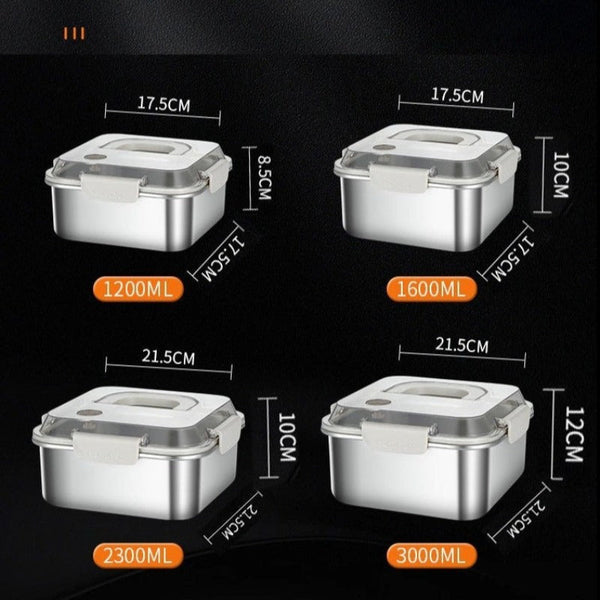 304 Stainless Steel Crisper Square Lunch Box With Handle For Kitchen Storage Lunchboxes