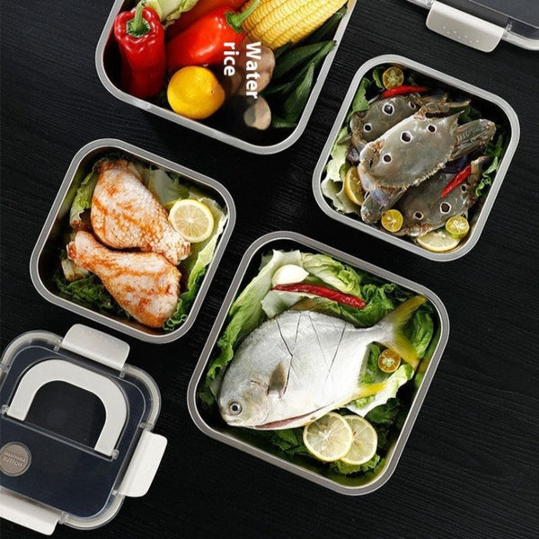 Lunchboxes 304 Stainless Steel Crisper Square Lunch Box With Handle For Kitchen Storage