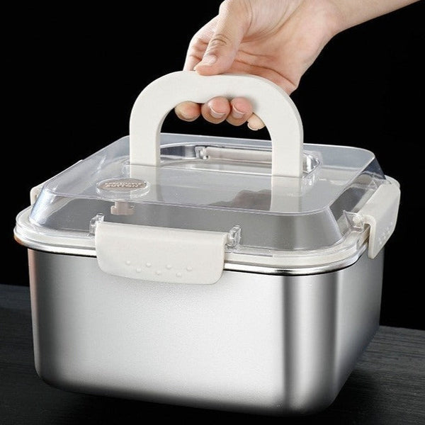 304 Stainless Steel Crisper Square Lunch Box With Handle For Kitchen Storage Lunchboxes