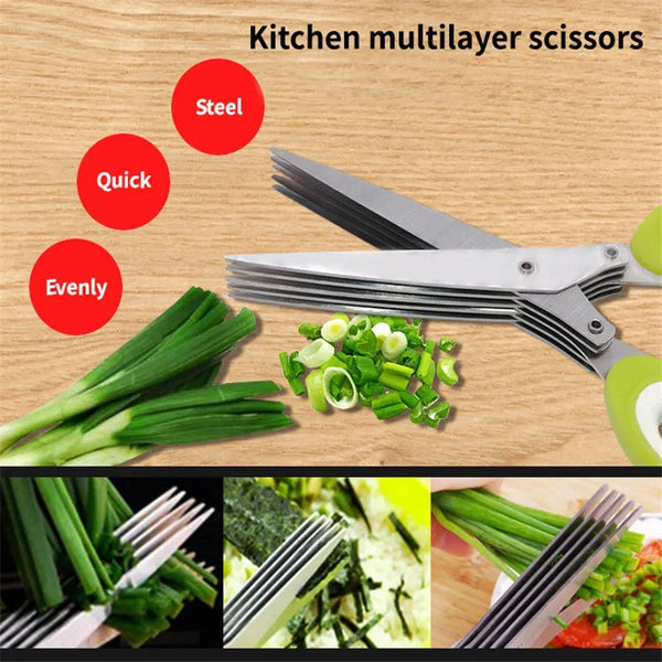 Multifunctional Layer Green Onion Scissors Stainless Steel Kitchen Gadgets Scissors & Shears