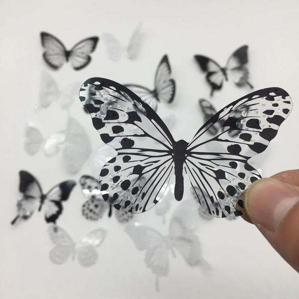 18Pcs/Set Black And White Crystal Butterflies Wall Sticker For Kids Rooms Art Mural Refrigerator Wedding Decoration Decals Wall Stickers