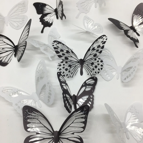 18Pcs/Set Black And White Crystal Butterflies Wall Sticker For Kids Rooms Art Mural Refrigerator Wedding Decoration Decals Wall Stickers