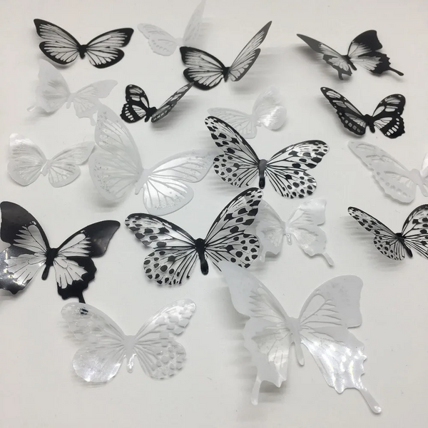 18Pcs/Set Black And White Crystal Butterflies Wall Sticker For Kids Rooms Art Mural Refrigerator Wedding Decoration Decals Wall Stickers