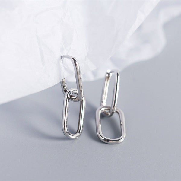 Veile Studios S925 Sterling Silver Geometric Square Paperclip Convertible Link Hoop Earrings