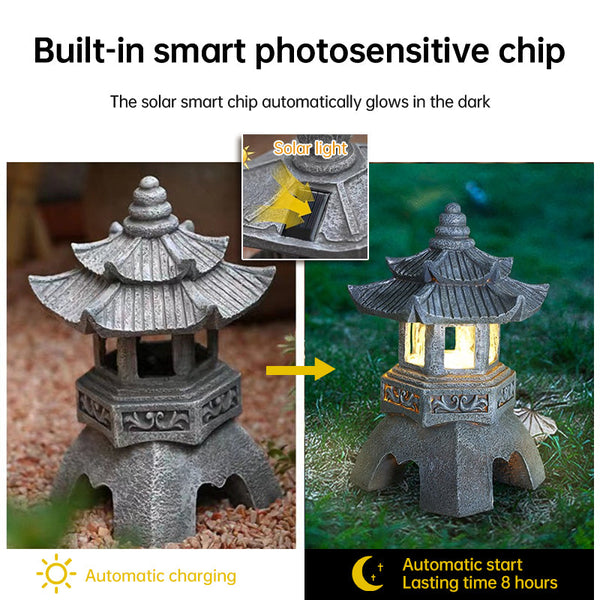 Solar Powered Zen Garden Decor Pagoda Lanterns & Statues Ornaments & Statues