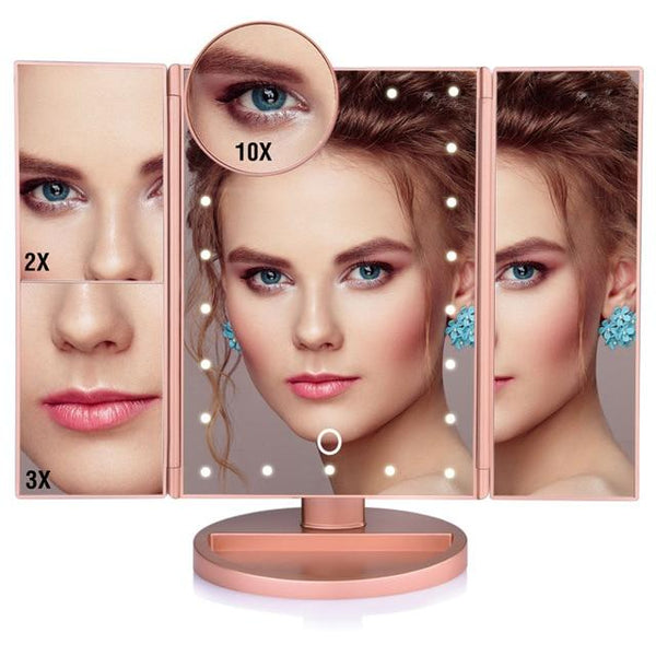 Desktop Rotating Folding Led Touch Screen 22 Light Makeup Magnifying Mirror Makeup Mirrors
