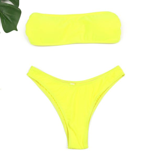 Bikini  Solid Color Strapless Women's Swimsuit Split Swimwear