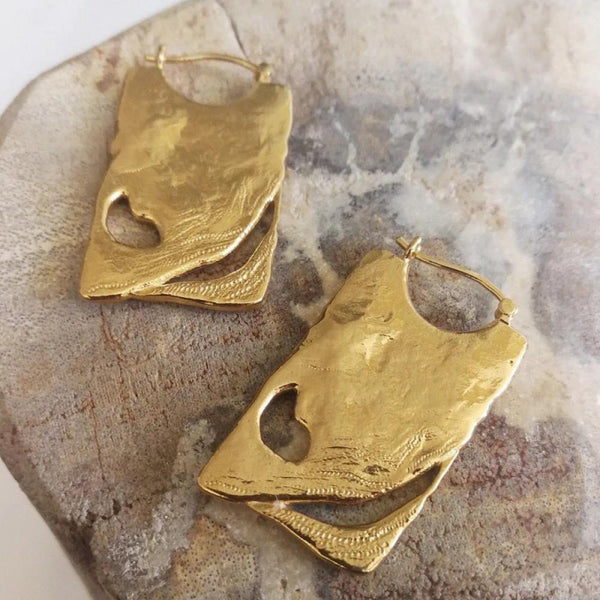 Veile Studios Ripple Texture Pleated Water Drop Zircon Tassel Gold Plated Jewelry Earrings