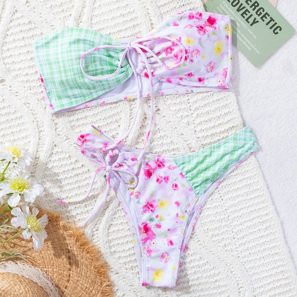 Small Floral Halter  Separated Bikini Swimsuit For Women Swimwear