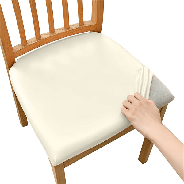 Plain Beige Stretch Chair Seat Cover For Dining Kitchen Washable Removable Chair Covers