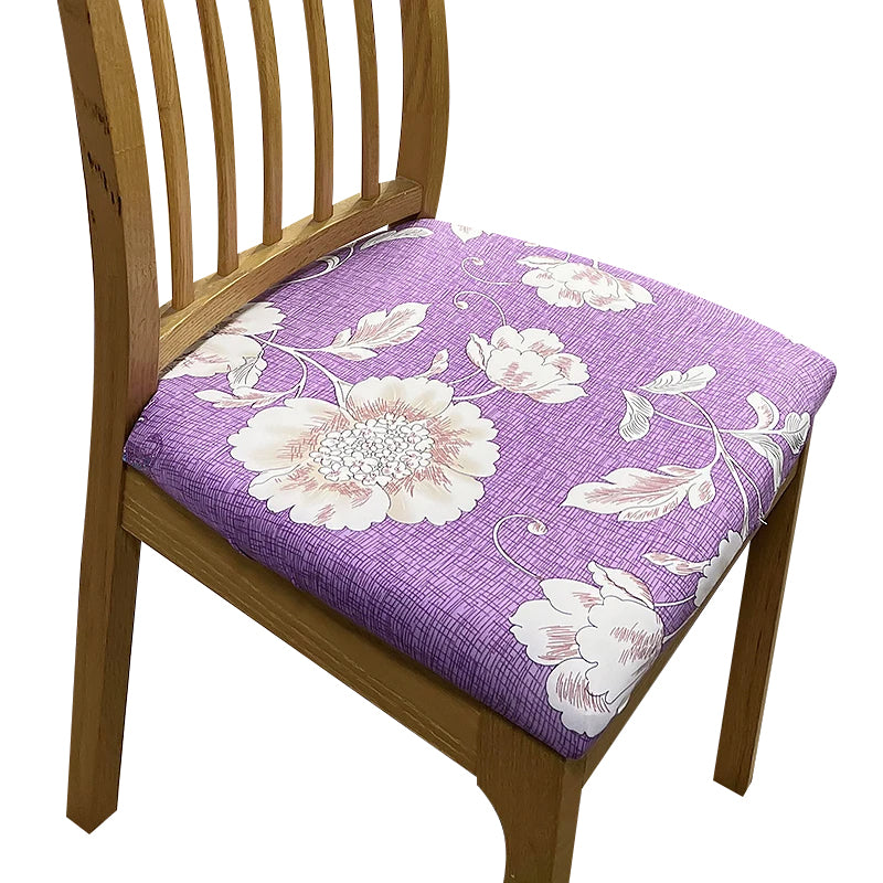Chair Cover Purple Floral Pattern Print Stretch Seat For Dining Kitchen Washable Removable Slipcovers