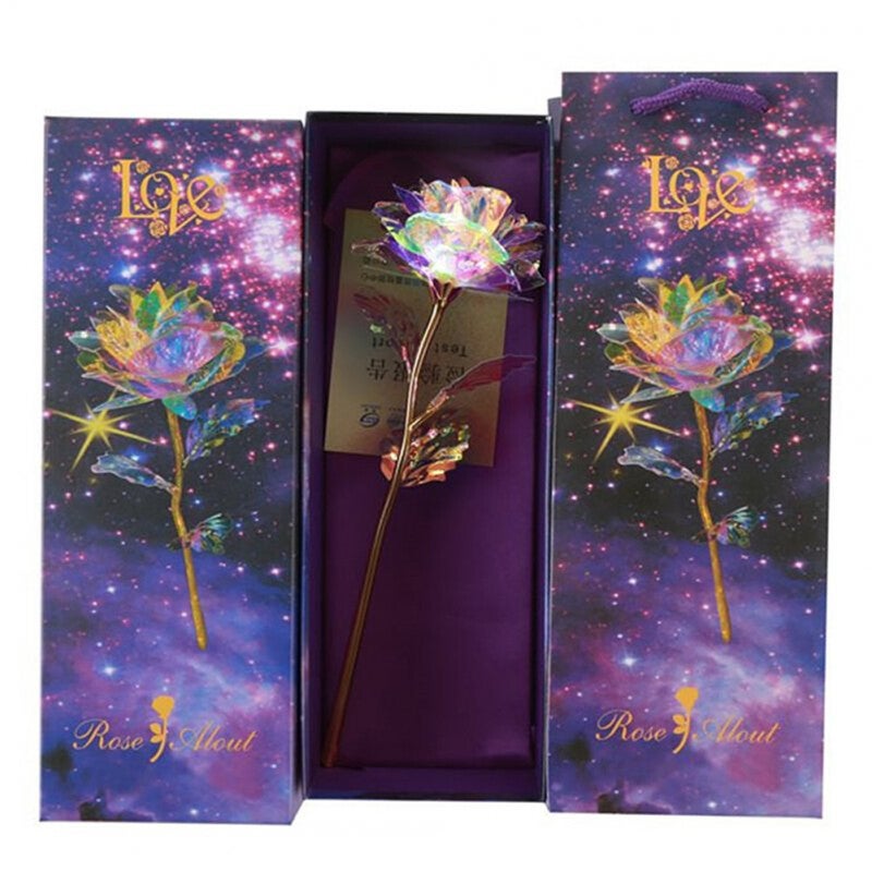 24K Gold Foil Rose Luminous Galaxy Flowers Gifts For Mother's Day Valentine's Floral Décor