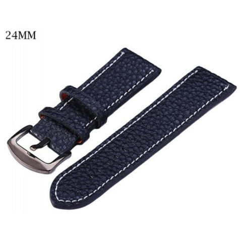 24Mm Leather Strap Watch Band White Black Stitches