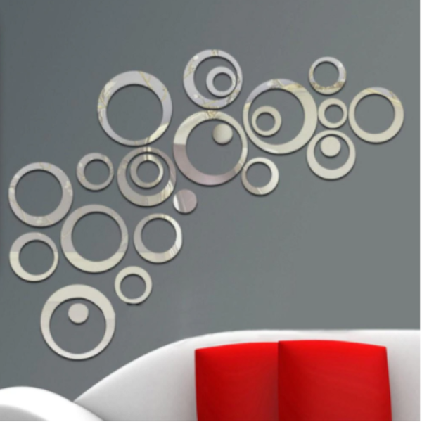 24Pcs Little Circles Removable Mirror Decor Wall Stickers