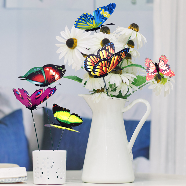 24Pcs / Set Colourful Butterflies Garden Stakes Flower Pot Outdoor Decorations Ornaments & Statues