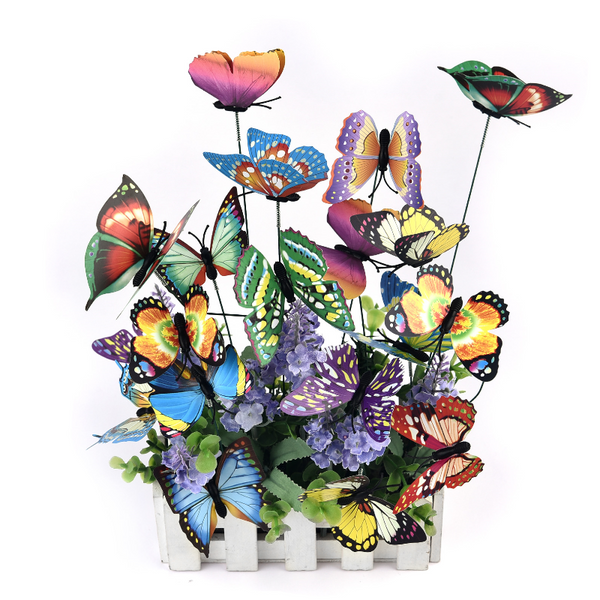 24Pcs / Set Colourful Butterflies Garden Stakes Flower Pot Outdoor Decorations Ornaments & Statues