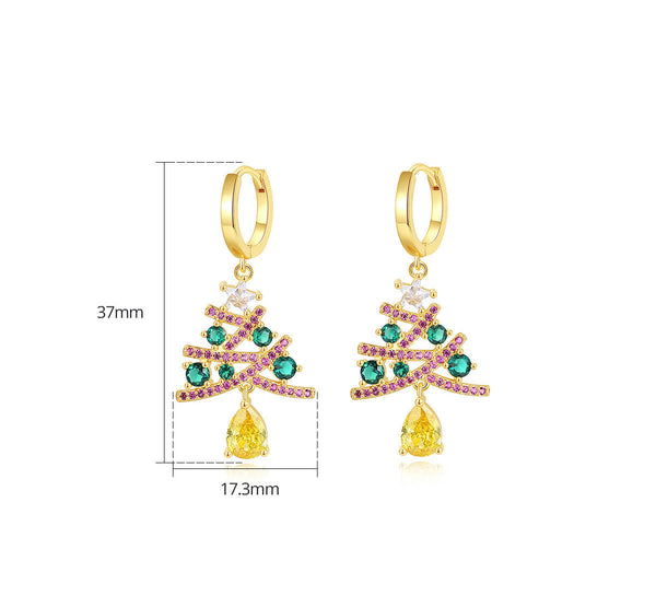 And American Christmas Series Tree Zircon Earrings