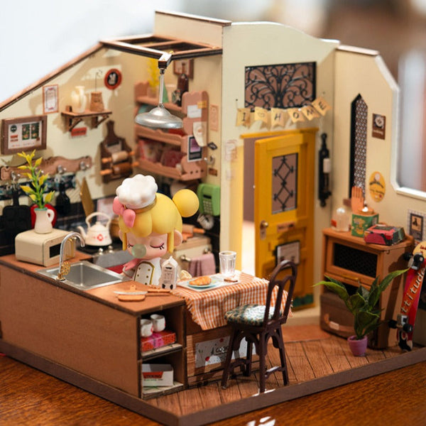 Rolife Happy Kitchen Dollhouse Minature House Diy Wooden Puzzle With Led Light Puzzles