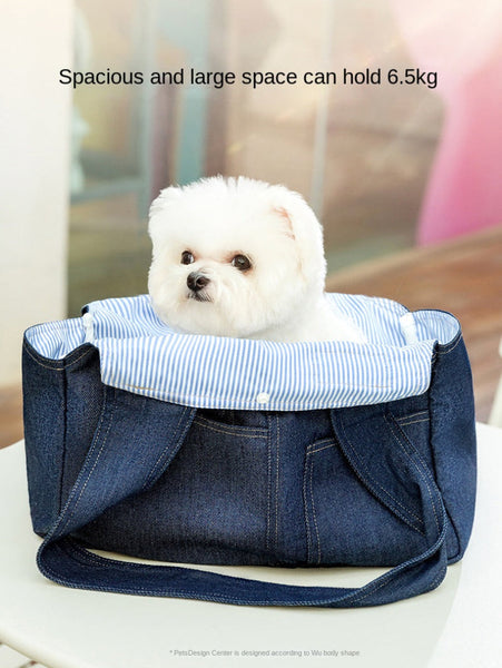 Dog Casual Denim Pocket Style Pet Carrier Backpack Large Capacity Crossbody Bag For Cats And Dogs Pet Transport