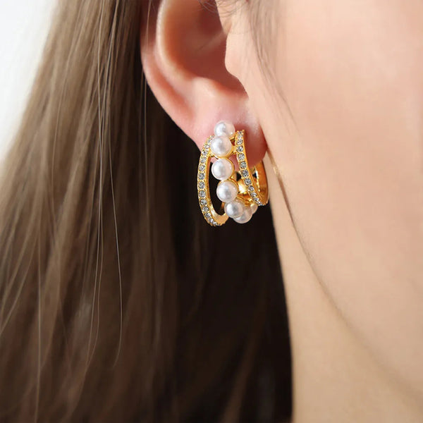 Pearl Titanium Steel C Hoop Earrings