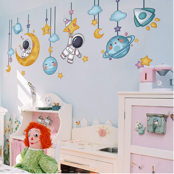 Astronauts Wall Stickers Vinyl Diy Stars Planets Decals For Kids Rooms Baby Bedroom Children Nursery Home Decoration Wall Decals & Stickers
