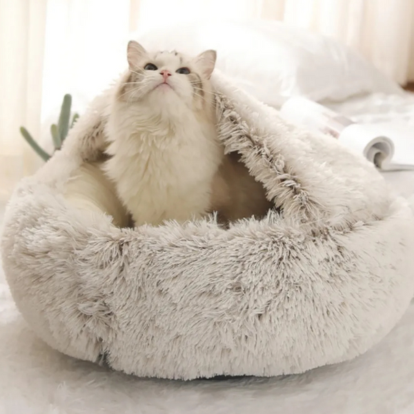 Pet Bed Pink 2In1 Warm Winter Long Plush Cushion Round Nest Kennel Pet Beds