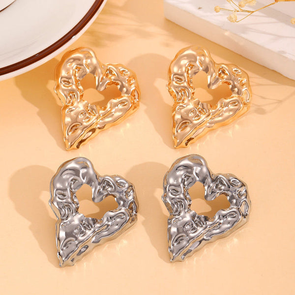 Veile Studios New Pleated Lava Hollow Heart Shaped For Women Valentine's Day Jewelry Earrings