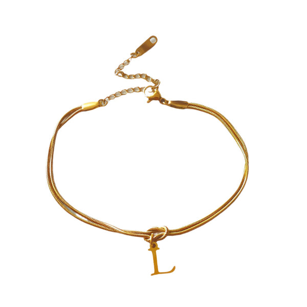 Veile Studios Letter A Z Love Knot For Women Couple Gold Colour Dainty Snake Chain Bracelets