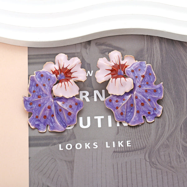Veile Studios Light Luxury Storm Drops Oil Leaves Flowers Exaggerate Enamel Earrings