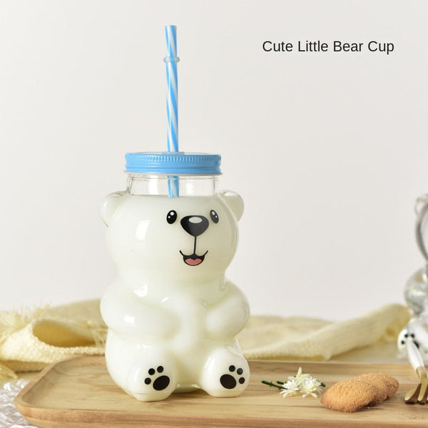 Bear Straw Cup With Lid Glass Cups & Saucers