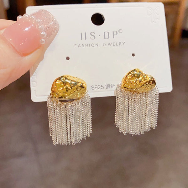 Veile Studios Personalized Metal Block Tassel With Silver Needles For Versatile Fashion Earrings