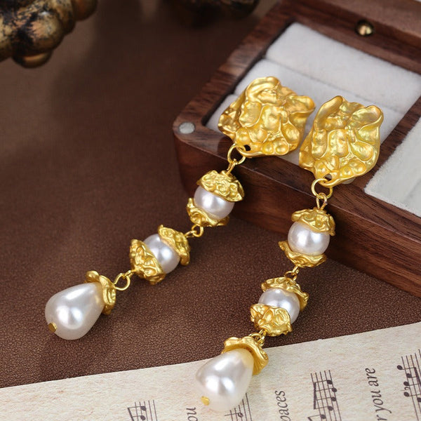 Veile Studios Floral Pearl Non Fading Alloy High End Design Trendy Accessories Earrings