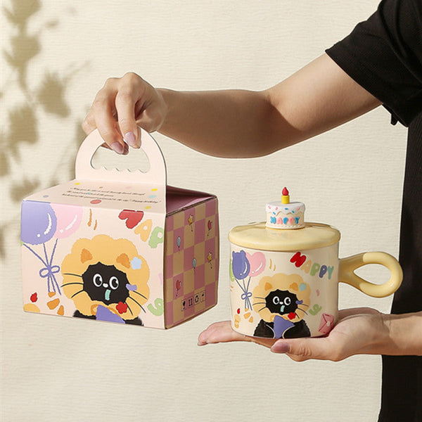 Adorable Cartoon Cat Themed Mug With Lid: Charming Gift Ideal For Office Coffee Or Water Mugs
