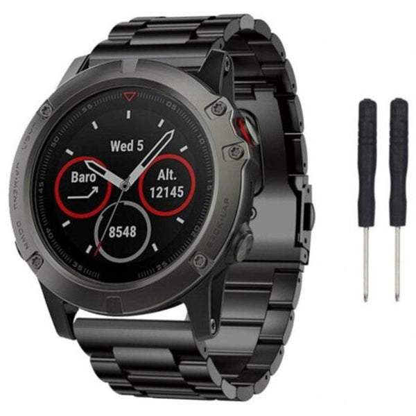 Veile Studios 26Mm Stainless Steel Metal Strap For Garmin Fenix 5X 3 Hr Black Wristwatch Bands