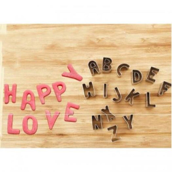 26Pcs English Letters Stainless Steel Cake Mould Home Kitchen Baking Tools Silver Cookie Cutters