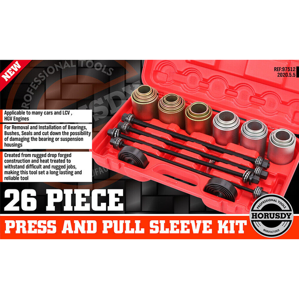 26Pc Universal Press & Pull Sleeve Kit Bush Bearing Remove Lcv Hgv Engines Tools