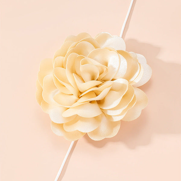 Veile Studios Retro Black Satin Peony Flower Neck Strap Necklace For Evening Fashion Wear Necklaces & Pendants