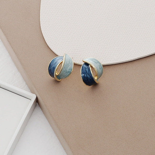 Veile Studios French Color Block Blue For Women Retro Earrings