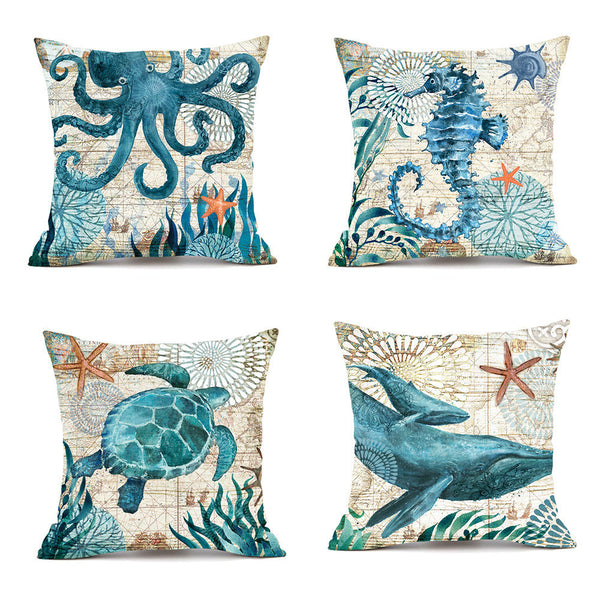 Cushion Covers Sea Printed Throw Pillow Cases For Home Decor Sofa Chair Seat Cushions & Decorative Pillows