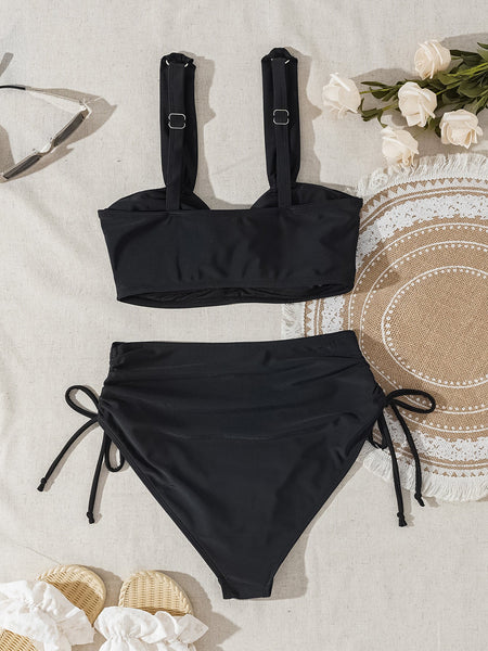 Drawstring High Waist  Bikini Two Piece Swimsuit For Women Swimwear