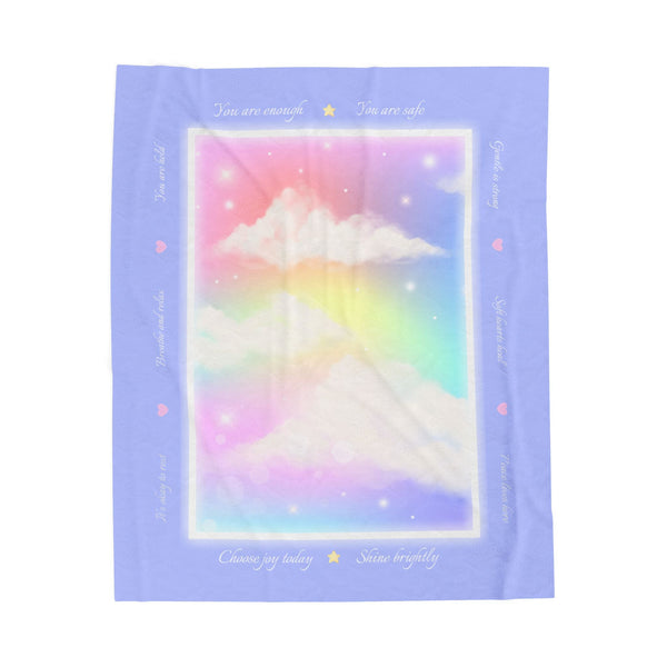 Pastel Clouds Affirmation Blanket Rainbow Velveteen Plush Throw Inspirational Encouragement Cozy Gift Blankets