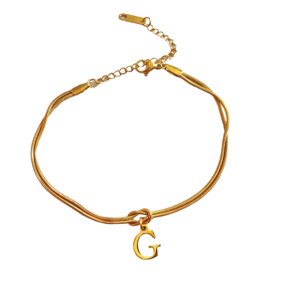 Veile Studios Letter A Z Love Knot For Women Couple Gold Colour Dainty Snake Chain Bracelets