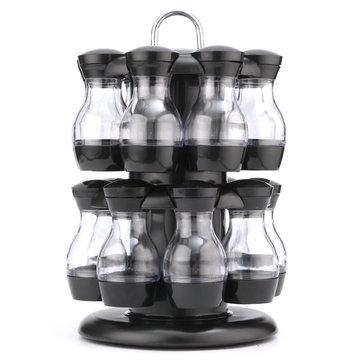 16 Jar Black Rotating Spice Rack Carousel Kitchen Condiments Storage Holder Spice Jars & Racks