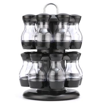16 Jar Black Rotating Spice Rack Carousel Kitchen Condiments Storage Holder