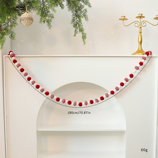 Santa Yuan New Red And White Ball String Felt Banner Diy Christmas Tree Decoration Window Hanging Ornament Seasonal Decorations