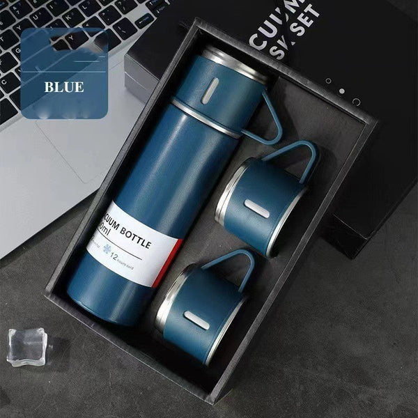 A Cup Of Three Lid Vacuum Flask Portable Fashion Gift Box Set Stainless Steel Water Bottles & Vacuum Flasks