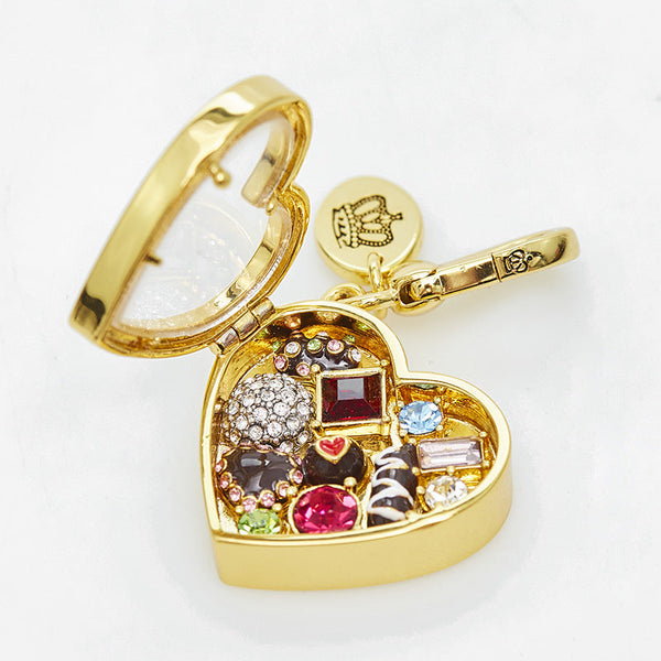 Enamel Glazed Chocolate Gemstone Transparent Heart Shaped Box With Openable Pendant Necklaces & Pendants