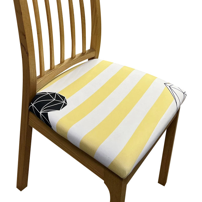 Chair Cover Yellow Linear Pattern Print Stretch Seat For Dining Kitchen Slipcovers